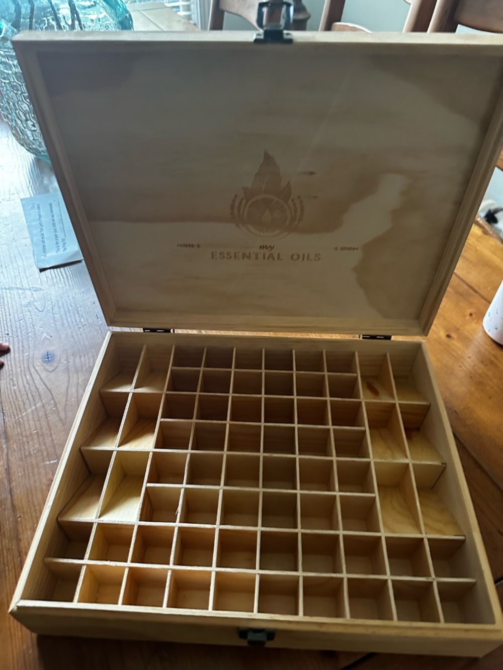 Essential Oils Organizer Box with Grid Compartments - Natural Wood